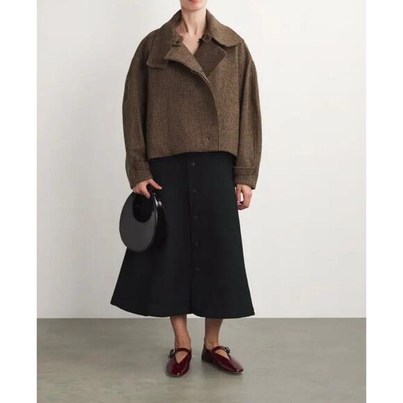 Polo Ralph Lauren Wool Crepe Buttoned Skirt Black Midi 2 A Line Flare $600 - Picture 7 of 10